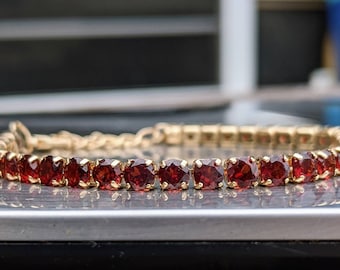 Natural Garnet Tennis Bracelet Gold 4mm Natural Red Garnet Bracelet Naturally Mined Genuine Gemstone Fast Free Shipping For Her Birthday