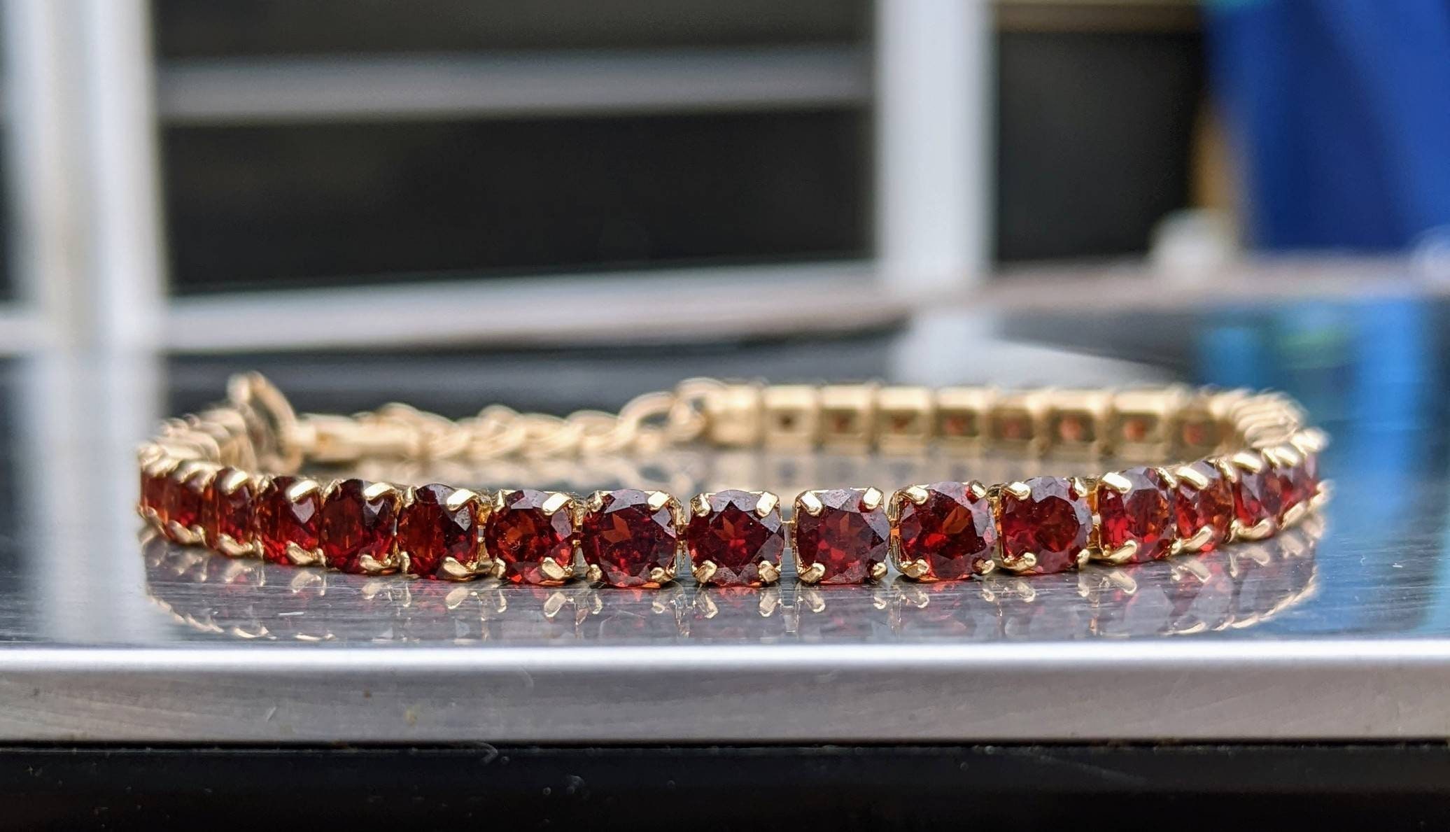 Garnet and shop diamond tennis bracelet