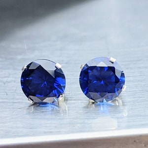 4ct Real Blue Sapphire Stud Earrings 8mm Round Cut Sterling Or 14k Gold Blue Sapphire Studs For Womens Birthday Gift Anniversary Certified image 4