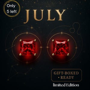 Classic 6mm Ruby Stud Earrings, Pigeon Blood Rubies, Silver Or Solid Gold Options Available, 1.24ct Princess Cut Studs, Christmas Gift