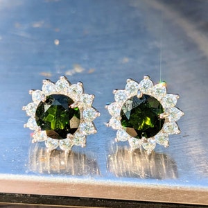 Natural Chrome Diopside Stud Earrings With Halo 7mm Round Cut Sparkling Chrome Diopside Studs For Her Birthday Valentines Gift Genuine Gem image 6