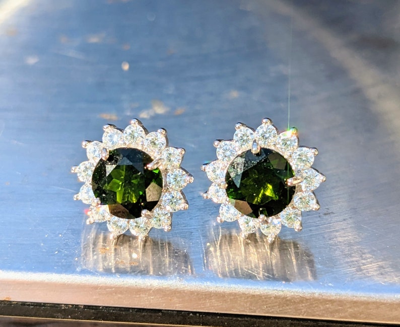 Natural Chrome Diopside Stud Earrings With Halo 7mm Round Cut Sparkling Chrome Diopside Studs For Her Birthday Valentines Gift Genuine Gem image 6