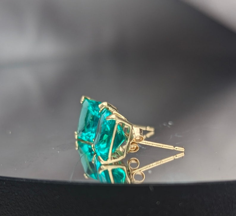 Colombian Emerald Stud Earrings With Lab Certificate 7mm Princess Cut Stud Earrings Silver Or 14k Emerald Earrings For Her Birthday Gift 画像 3