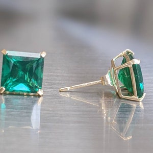 Zambian Emerald Stud Earrings 7mm 1.90ct Princess Cut For Womens Birthday Gift Emerald Square Earrings For Christmas Gift Bridal Jewelry image 8