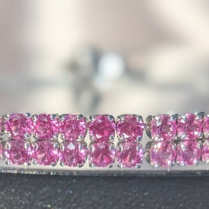 Adjustable 3mm Pink Sapphire Tennis Bracelet - Elegant Sterling Silver Strap - Delicate and Feminine Fine Jewelry Gift Genuine Lab Sapphire