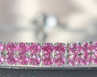 Adjustable 3mm Pink Sapphire Tennis Bracelet - Elegant Sterling Silver Strap - Delicate and Feminine Fine Jewelry Gift Genuine Lab Sapphire