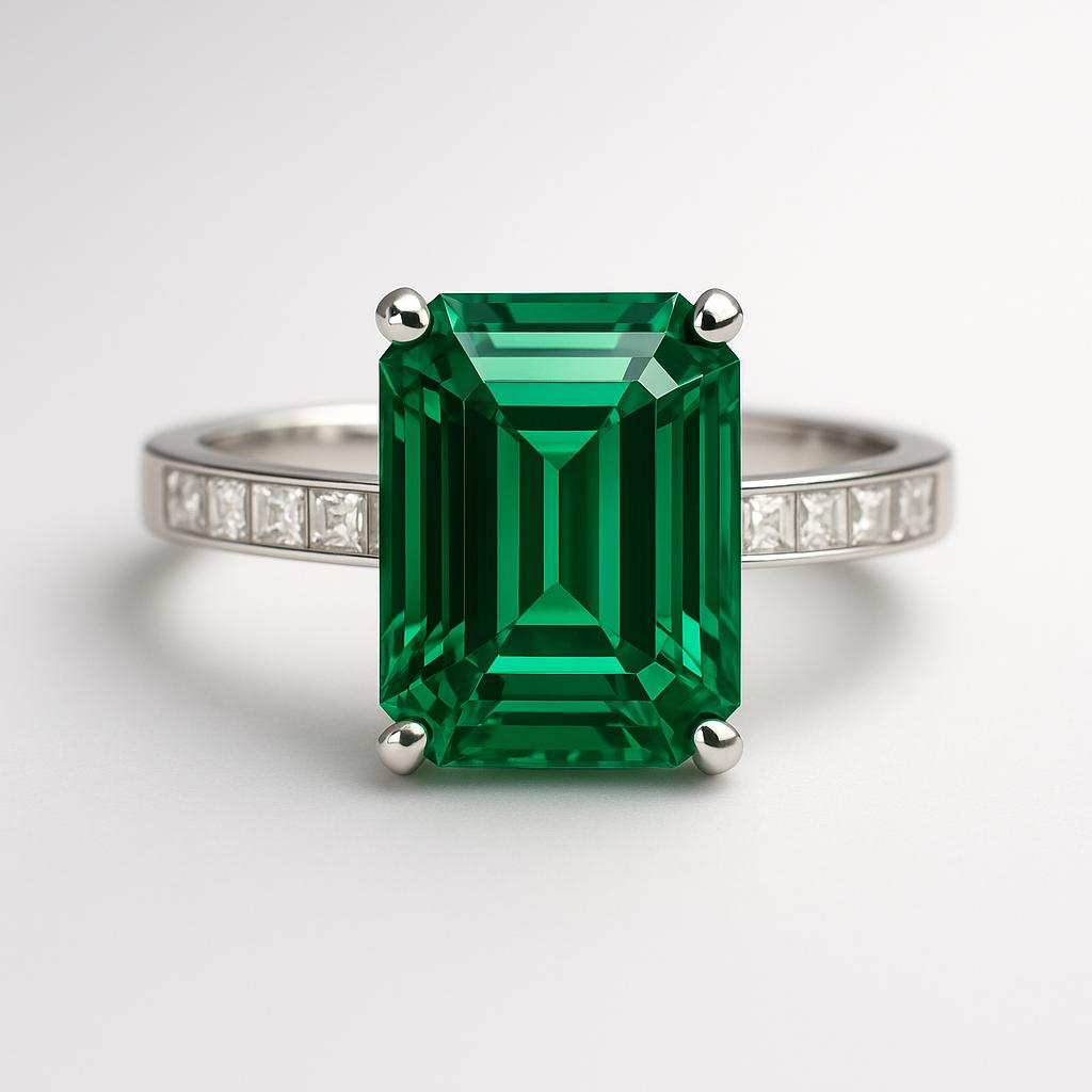 Zambian Emerald Ring 8x6mm 2.60ct Emerald Cut Vintage Dark Emerald Engagement Ring With Paved Band For Women's Birthday Gift Bridal Gift
