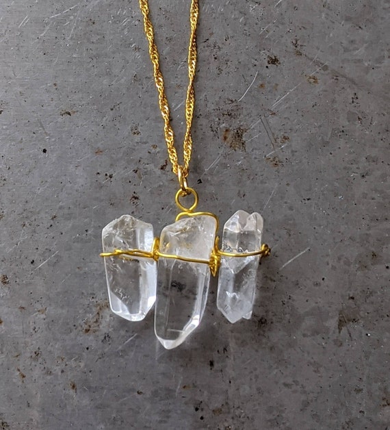 Raw Clear Quartz Crystal Necklace 18k Gold Filled Chain