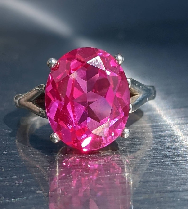 Real Bright Pink Sapphire Ring Size 6 Sapphire Ring Sterling or 14k Gold Oval Cut 10x12mm 5ct Pink Sapphire Womens Birthday Anniversary Gift image 1