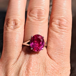 Real Bright Pink Sapphire Ring Size 6 Sapphire Ring Sterling or 14k Gold Oval Cut 10x12mm 5ct Pink Sapphire Womens Birthday Anniversary Gift imagem 6