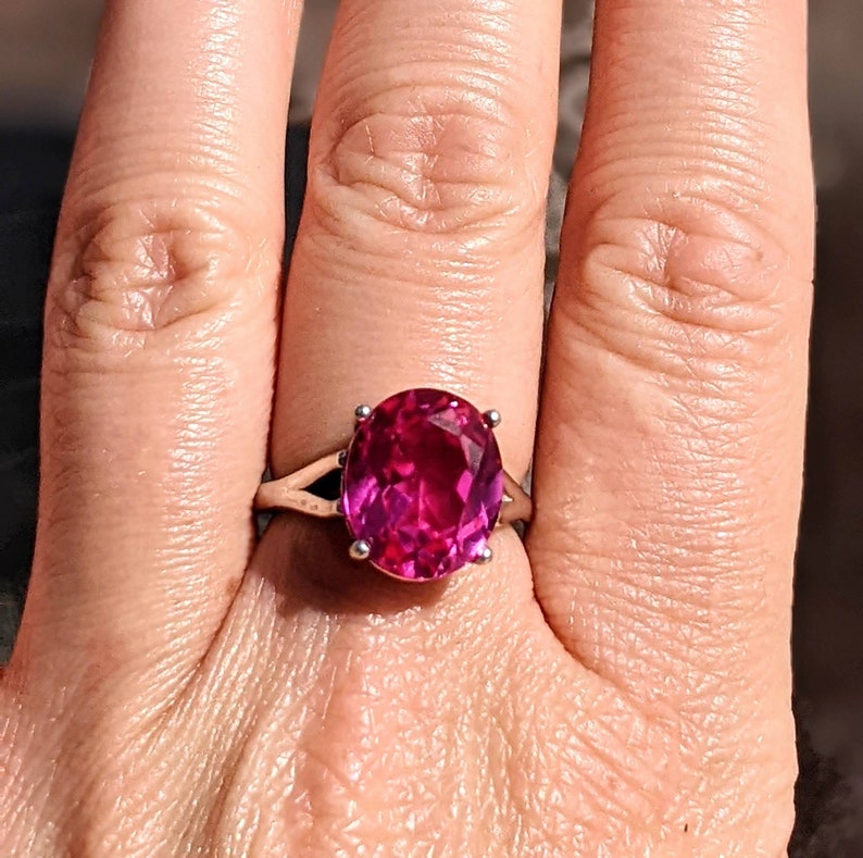 Real Bright Pink Sapphire Ring Size 6 Sapphire Ring Sterling or 14k Gold Oval Cut 10x12mm 5ct Pink Sapphire Womens Birthday Anniversary Gift zdjęcie 6