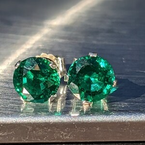 Dark Zambian Emerald Stud Earrings 6mm Round Stud Emerald Earrings Hydrothermal Emerald Studs Earrings For Her Birthday Gift Valentine's zdjęcie 7