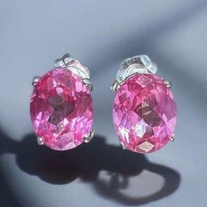 Elegant Real Pink Sapphire 2ct Oval Stud Earrings, Beautiful Stud Earrings, Sparkling Pink Silver/14k Stud Sapphire Earrings Christmas Gift