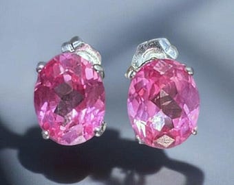 Pink Sapphire Stud Earrings: 2ct Oval, Sterling Silver or 14k Gold