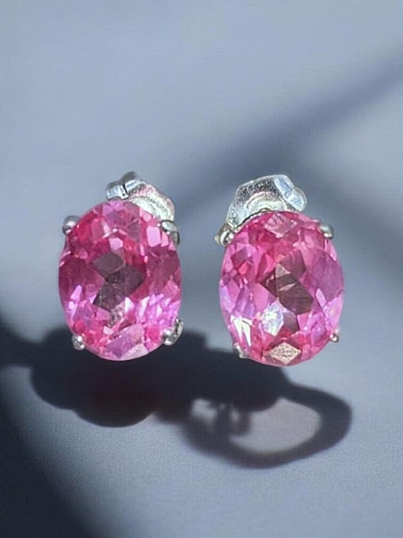 Pink Sapphire Stud Earrings: 2ct Oval, Sterling Silver or 14k Gold image 1