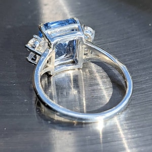 Real Aquamarine 4.80ct Ring With Moissanite Princess Diana Inspired Aquamarine Ring Emerald Cut Sterling Or Solid Gold For Her Anniversary image 8