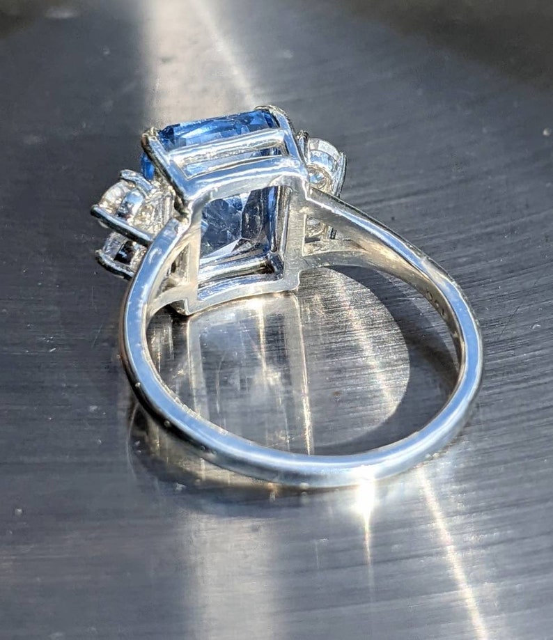 Real Aquamarine 4.80ct Ring With Moissanite Princess Diana Inspired Aquamarine Ring Emerald Cut Sterling Or Solid Gold For Her Anniversary image 8