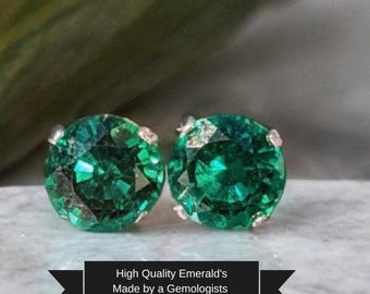 Real Dark Zambian Emerald 6mm Stud Earrings, Round Cut Gemstone Jewelry, love Stud Earrings, Emerald Stud Earrings, Christmas Gift For Her