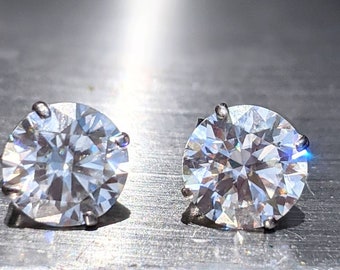 Boucles d'oreilles élégantes à tige en diamant de 8 mm et 2 carats | Coupe ronde | Bijoux en pierres précieuses intemporelles Boucles d'oreilles à tige en diamant véritable ou moissanite pour son Noël