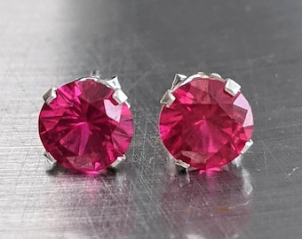 Genuine 6mm Lab Bermuda Ruby Stud Earrings - .80ct Each Stone, Handcrafted, Lustrous Red Gift for Her Christmas Gift Pigeon Blood Ruby Studs