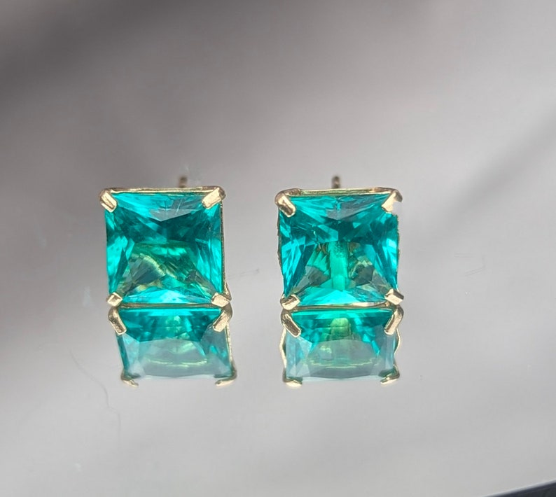 Colombian Emerald Stud Earrings With Lab Certificate 7mm Princess Cut Stud Earrings Silver Or 14k Emerald Earrings For Her Birthday Gift 画像 2