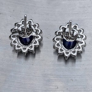 Pendientes de zafiro azul real con halo princesa Diana zafiro azul tachuelas ovaladas de 8x6 mm regalo de cumpleaños para mujeres algo joyería nupcial azul imagen 4