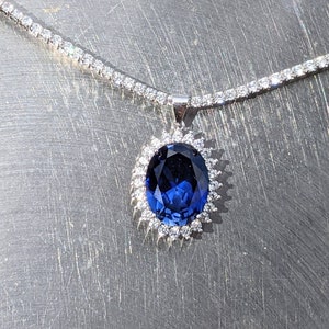 Royalty Repulica Princess Diana Celebrity Inspired Real Blue Sapphire Pendant With Halo 9.30ct Oval Cut Mother's Day Gift Lady Di Necklace 画像 3