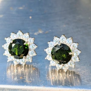 Natural Chrome Diopside Stud Earrings With Halo 7mm Round Cut Sparkling Chrome Diopside Studs For Her Birthday Valentines Gift Genuine Gem image 5