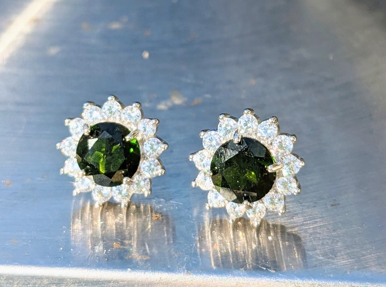 Natural Chrome Diopside Stud Earrings With Halo 7mm Round Cut Sparkling Chrome Diopside Studs For Her Birthday Valentines Gift Genuine Gem image 5