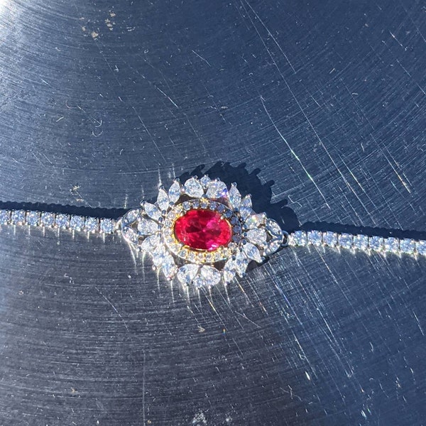 Rubin Diamant Armband - Luxuriöser handgefertigter Edelsteinschmuck - Elegantes Damen Abend Accessoire - Einzigartiger Jahrestag, Weihnachtsgeschenk Für Sie