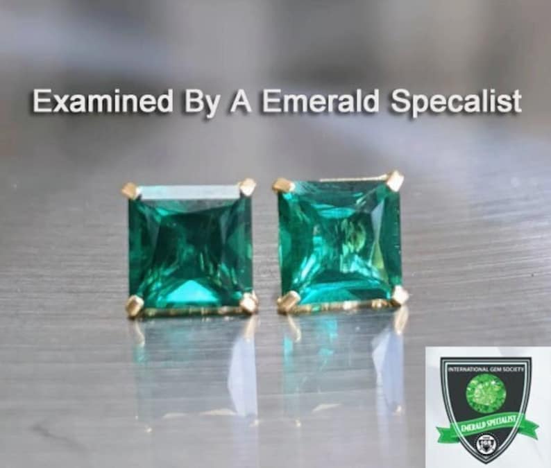 Orecchini con smeraldo dello Zambia 7mm 1.90ct Taglio principessa per regalo di compleanno da donna Orecchini quadrati con smeraldo per gioielli da sposa regalo di Natale immagine 1