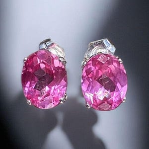Pink Sapphire Stud Earrings: 2ct Oval, Sterling Silver or 14k Gold image 7
