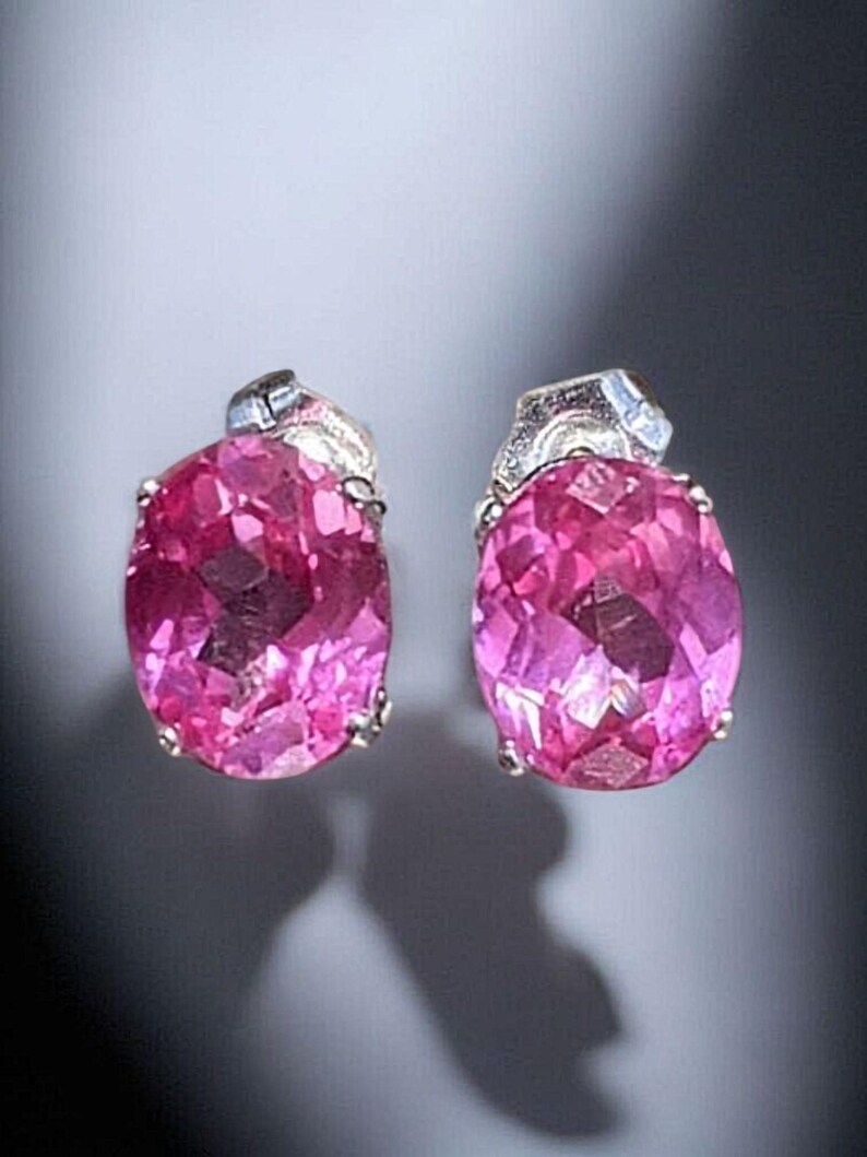 Pink Sapphire Stud Earrings: 2ct Oval, Sterling Silver or 14k Gold image 7