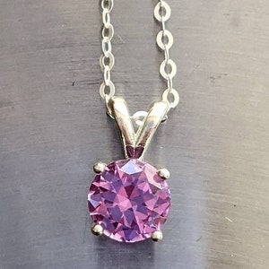 Véritable pendentif alexandrite à couleur changeante en argent ou or massif 2ct 8 mm collier alexandrite taille brillant pour cadeau de Noël danniversaire pour femme image 5