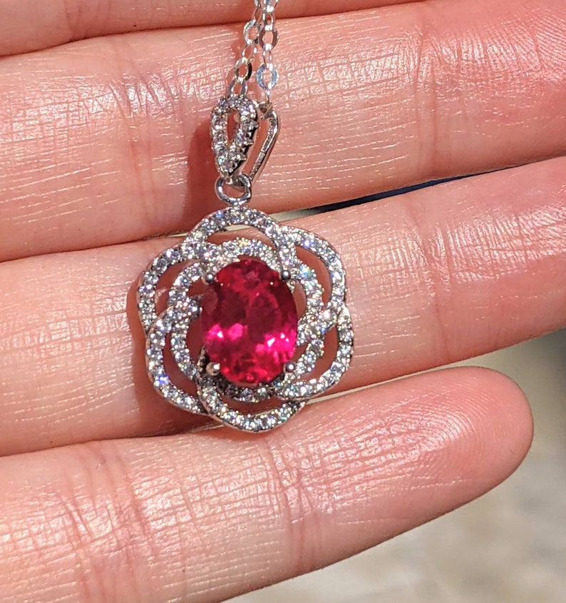 Real Ruby Pendant With Diamond Flower Pigeon Blood Red Ruby Etsy