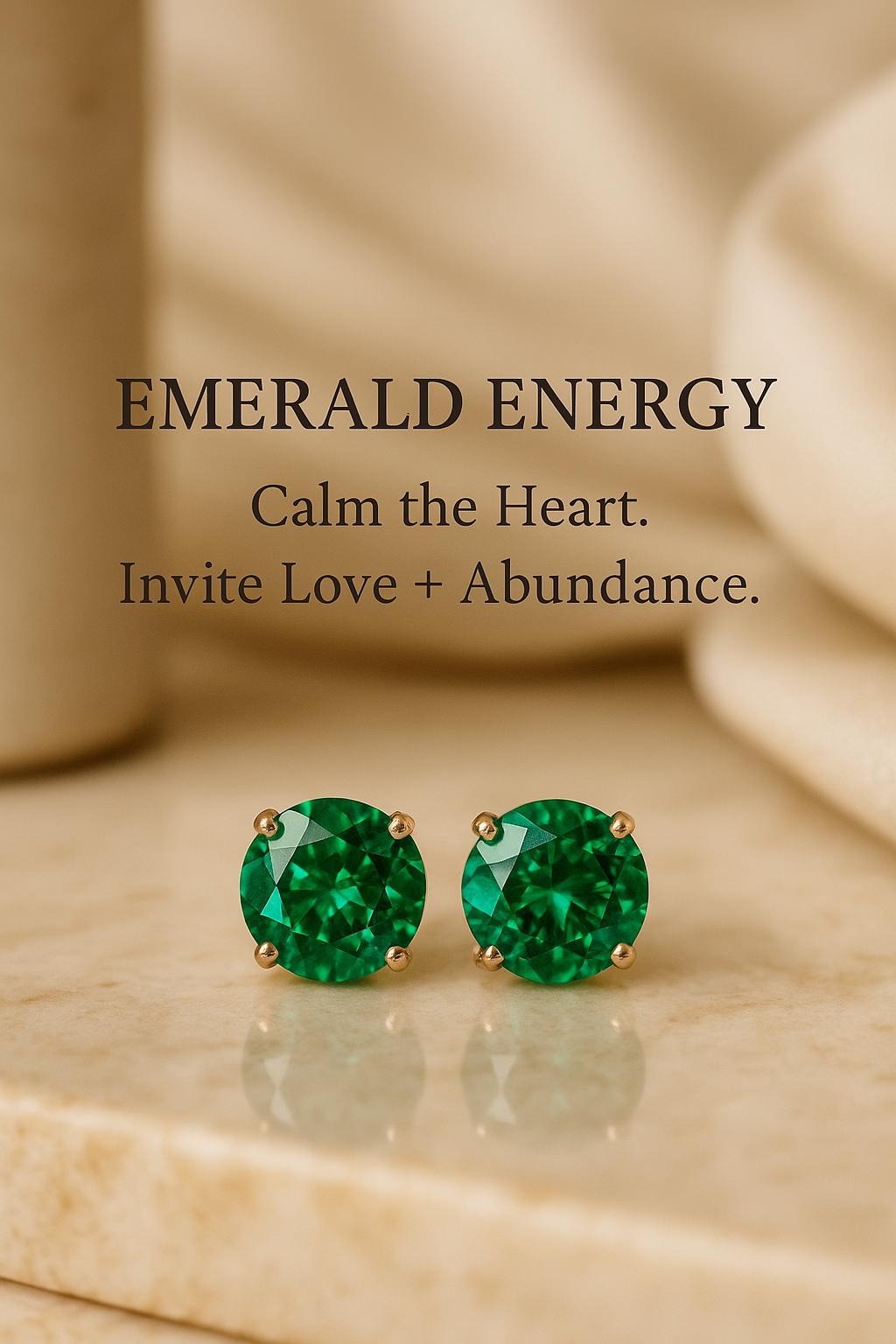 ザンビア産エメラルド 穂のピアス 6mm Zambian Emerald Stud Earrings, Round Hydrothermal Emeralds