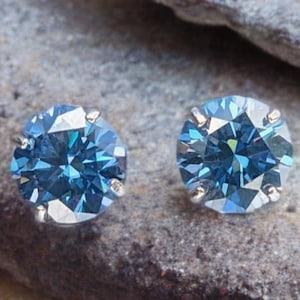 Blue Moissanite Stud Earrings | Screw Back option | Anniversary Gift Women Earrings | Blue Diamond Stimulant Christmas Gift | Birthday Gift