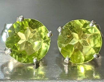 Peridot Stud Earrings 6mm Sterling Silver Or Solid Gold Peridot Studs Womens Birthday Gift  Naturally Mined Genuine Gemstone  Fast Shipping
