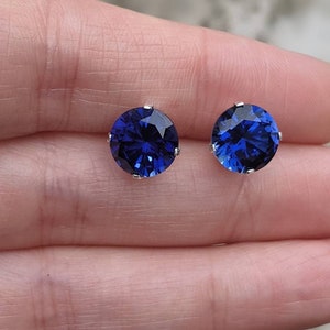 4ct Real Blue Sapphire Stud Earrings 8mm Round Cut Sterling Or 14k Gold Blue Sapphire Studs For Womens Birthday Gift Anniversary Certified zdjęcie 2
