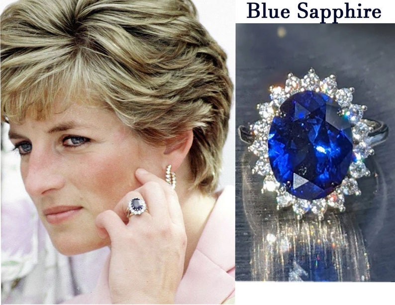 Royalty Repulica Prinses Diana Celebrity Geïnspireerd Echte Blauwe Saffier Hanger Met Halo 9.30ct Oval Cut Moederdag Cadeau Lady Di Ketting afbeelding 6