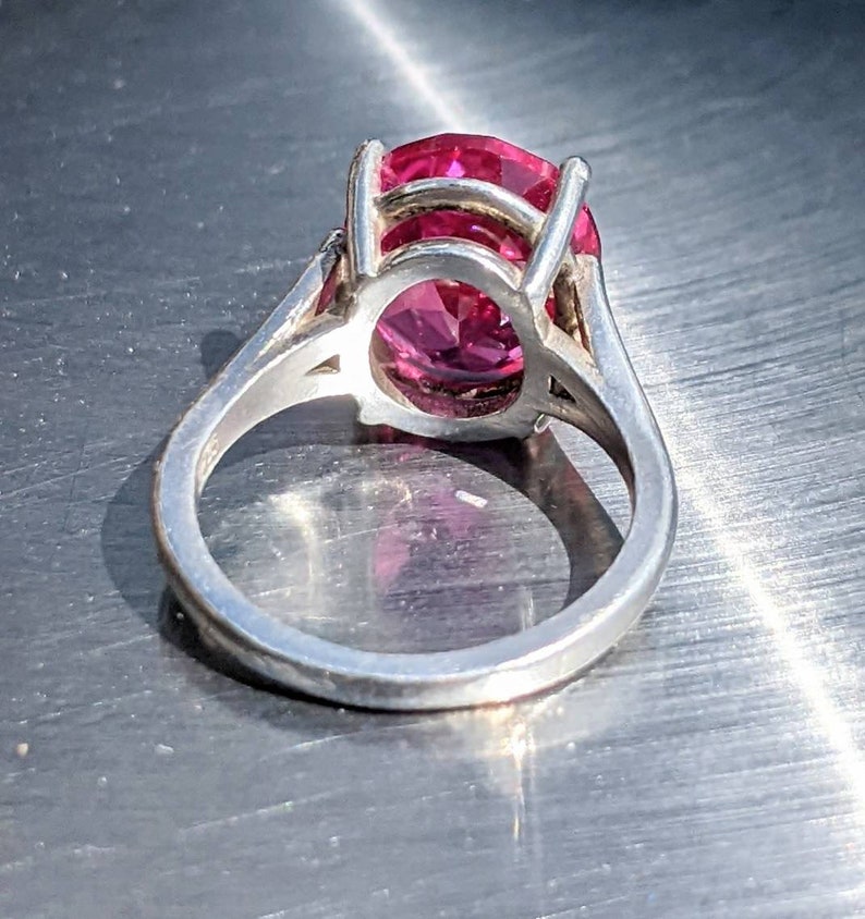 Real Bright Pink Sapphire Ring Size 6 Sapphire Ring Sterling or 14k Gold Oval Cut 10x12mm 5ct Pink Sapphire Womens Birthday Anniversary Gift zdjęcie 5