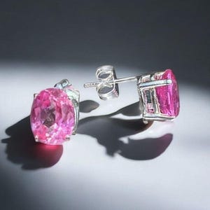 Pink Sapphire Stud Earrings: 2ct Oval, Sterling Silver or 14k Gold image 3