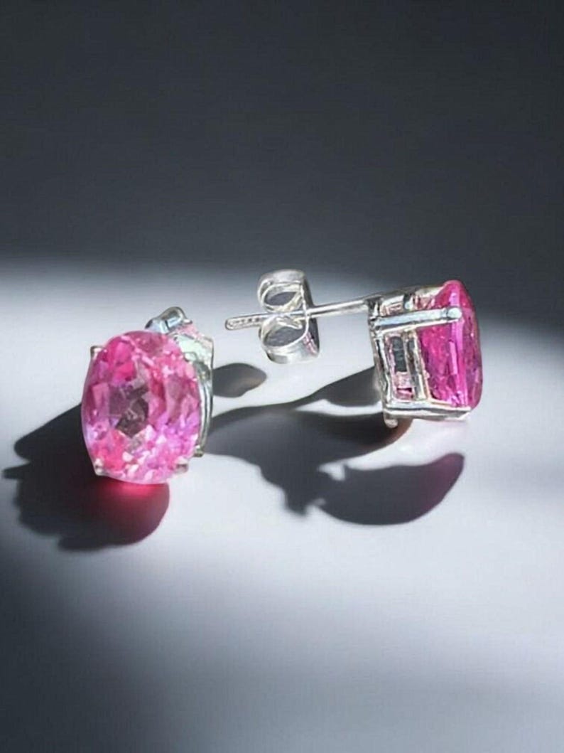 Pink Sapphire Stud Earrings: 2ct Oval, Sterling Silver or 14k Gold image 3