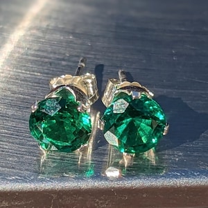 Dark Zambian Emerald Stud Earrings 6mm Round Stud Emerald Earrings Hydrothermal Emerald Studs Earrings For Her Birthday Gift Valentine's image 5