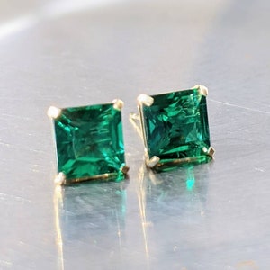 Zambian Emerald Stud Earrings 7mm 1.90ct Princess Cut For Womens Birthday Gift Emerald Square Earrings For Christmas Gift Bridal Jewelry image 6