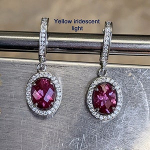 Real Color Changing Alexandrite Lever Back Earrings Russian Pulled True Color Change Alexandrite Oval Checkerboard Cut Earrings with halo image 2