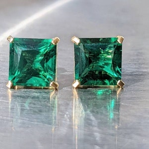 Pendientes de esmeralda de Zambia 7 mm 1.90 ct corte princesa para mujeres regalo de cumpleaños pendientes cuadrados esmeralda para regalo de Navidad joyería nupcial imagen 4