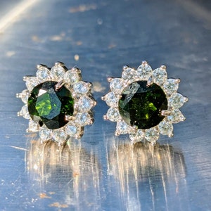 Natural Chrome Diopside Stud Earrings With Halo 7mm Round Cut Sparkling Chrome Diopside Studs For Her Birthday Valentines Gift Genuine Gem image 3