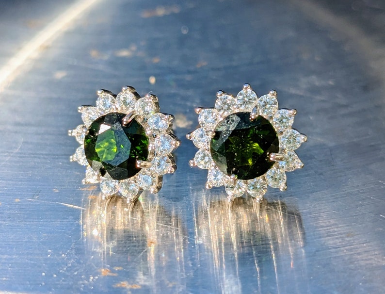 Natural Chrome Diopside Stud Earrings With Halo 7mm Round Cut Sparkling Chrome Diopside Studs For Her Birthday Valentines Gift Genuine Gem image 3
