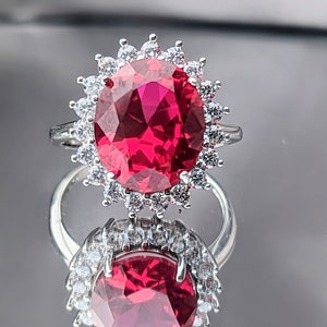 High Quality Replica Eva Longoria Celebrity Inspired Real Ruby AAA 5ct Engagement Ring Halo 10x12mm Oval Cut Women's Ring image 4